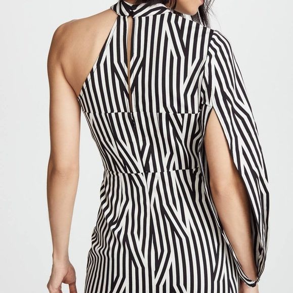 [SOLD]Self Portrait Black &White Striped One-Sleeve Dress w/Faux Zip Detail - 6 - Picture 3 of 10
